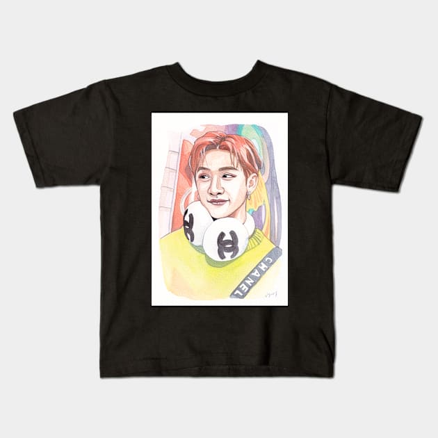 Stray Kids Chan Watercolour Painting Kids T-Shirt by NiamhYoungArt